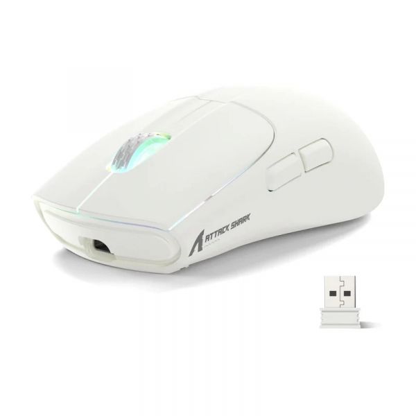 ���� ���������� Attack Shark X5, White, Bluetooth / USB 2.4GHz / Type-C, ������� (������ PixArt PAW3212), 800 - 4000 dpi, 10G, RGB �����������, 5 ������, ���������� 280 mAh, 49 � - �������� 1