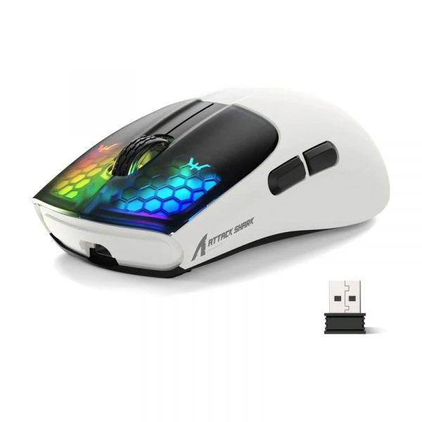  Attack Shark X5, White/Black, Bluetooth / USB 2.4GHz / Type-C,  ( PixArt PAW3212), 800 - 4000 dpi, 10G, RGB , 5 ,  280 mAh, 49  -  1
