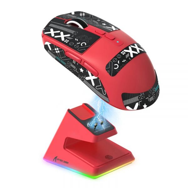   Attack Shark X6 + -, Red (Tape), Bluetooth 5.2 / USB 2.4GHz / Type-C,  ( PixArt PAW3395),  26 000 dpi, 50G, 650IPS, 5 ,  Kailh GM 8.0, , 49  -  1