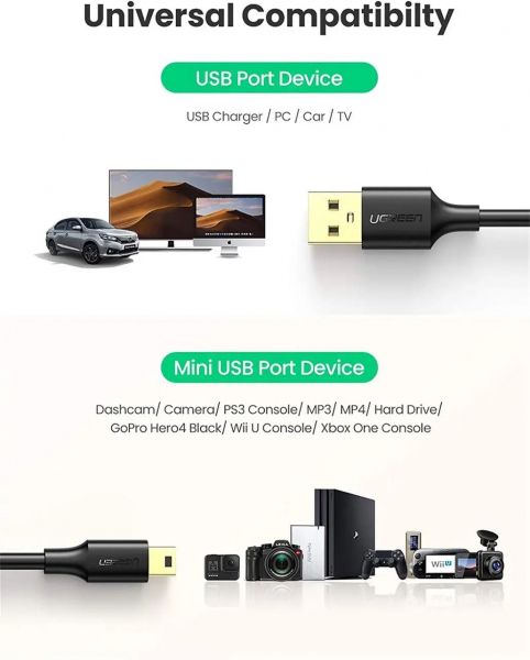 ������ USB 2.0 AM - miniUSB (5P), 0.5 �, Black, Ugreen US132, 2A (10354) - �������� 3