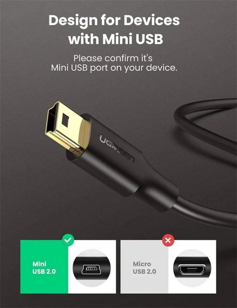 ������ USB 2.0 AM - miniUSB (5P), 0.5 �, Black, Ugreen US132, 2A (10354) - �������� 4