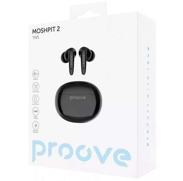 �������� ������������ Proove MoshPit 2, Black, Bluetooth 5.2 (TWS), ��������, �������� 10 ��, ����������� 2x32 mAh / 300 mAh (����), Type-C, IPX4 (TWMP20010001) - �������� 4