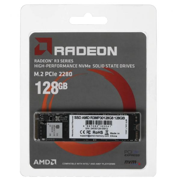 ������������ ����������� SSD 128Gb, AMD R3, PCI-E 3.0 x4, M.2 2280, 3D TLC, 1800/1250 ��/� (R3MP30128G8) - �������� 3