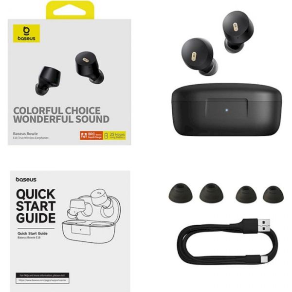 �������� ������������ Baseus Bowie E18, Black, Bluetooth 5.3, �������� (ENC), �������� 10 ��, ����, 2x40 mAh / 400 mAh, Type-C, IPX4 - �������� 6