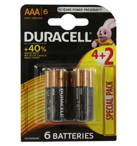 ��������� AAA (LR03), �����, Duracell Duralock Basic, 6 ��, 1.5V, (MN2400 6BL) - �������� 1