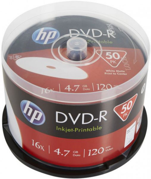  DVD-R 50 HP, 4.7Gb, 16x, Printable, Cake Box (DME00025WIP-3) -  1