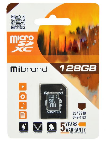  '  ' microSDXC, 128Gb, Class10 UHS-1 U3, Mibrand, SD  (MICDHU3/128GB-A) -  1