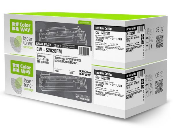�������� Samsung MLT-D111S, Black, SL-M2020/M2070, 2 x 1000 ����, ColorWay, Dual Pack (CW-S2020FM) - �������� 1