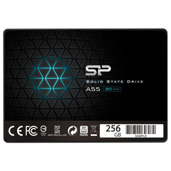   256Gb, Silicon Power Ace A55, SATA3, 2.5", 3D TLC, 530/530 MB/s (SP256GBSS3A55S25) -  1