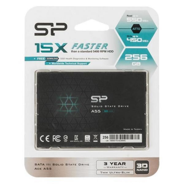   256Gb, Silicon Power Ace A55, SATA3, 2.5", 3D TLC, 530/530 MB/s (SP256GBSS3A55S25) -  4