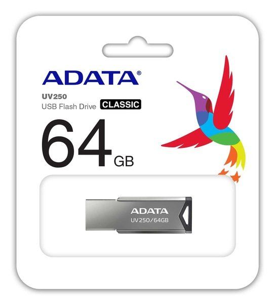 USB Flash Drive 64Gb A-Data UV250, Silver/Black,   (AUV250-64G-RBK) -  4