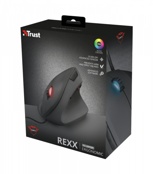  Trust GXT 144 Rexx Ergonomic Vertical Gaming, Black, USB, , 250 - 10000 dpi, 6  ,   RGB, 1.8  (22991) -  9