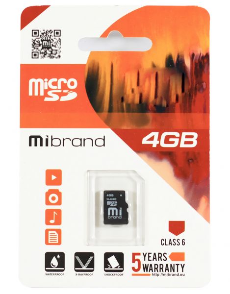   microSDHC, 4Gb, Class6, Mibrand,   (MICDC6/4GB) -  1