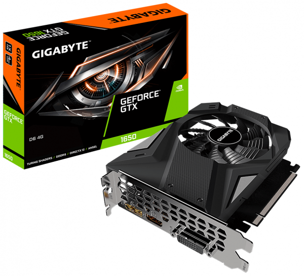  GeForce GTX 1650, Gigabyte, 4Gb GDDR6, 128-bit, DVI/HDMI/DP, 1590/12000 MHz (GV-N1656D6-4GD) -  1
