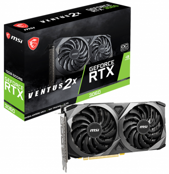 ³�������� MSI GeForce 3060, VENTUS 2X OC, 12Gb GDDR6, 192-bit, HDMI/3xDP, 1807/15000 MHz, 8-pin (RTX 3060 VENTUS 2X 12G OC) (��� 12 ���) - �������� 1