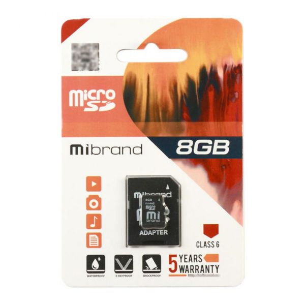   microSDHC, 8Gb, Class 6, Mibrand,  SD (MICDC6/8GB-A) -  1