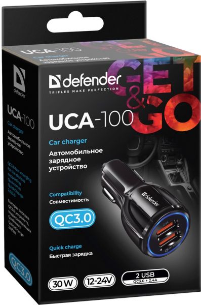 ������������ �������� ������� Defender UCA-100, Black, 2xUSB QC 3.0, 30 ��, ������ �� �������������� �� ��������� ���������, ��������� �����-������� �������� ������ (83833) - �������� 2