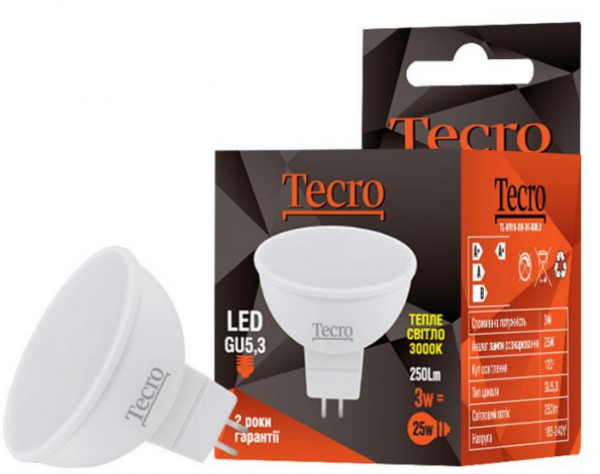 ����� ���������� GU5.3, 3W, 3000K, MR16, Tecro, 410lm, 220V (TL-MR16-3W-3K-GU5.3) - �������� 1