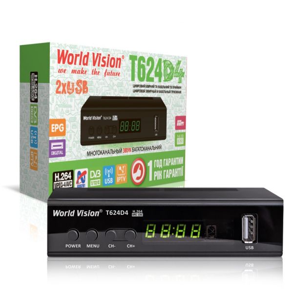 TV-   World Vision T624D4, Black, DVB-T/T2/C, HDMI, 2xUSB,   -  1