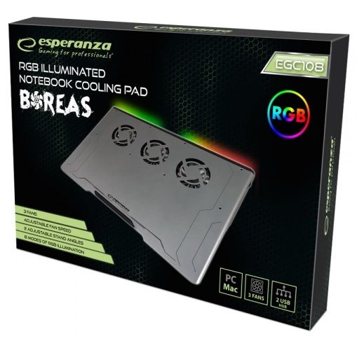 ��������� ��� �������� �� 17" Esperanza "Boreas", Grey, 3x8 �� ����������� (20-26 dB, 2200-2500 rpm), 8 ������� RGB ���������, 2xUSB, 420x270x30 �� (EGC108) - �������� 5