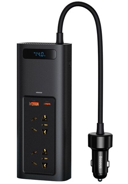 ������������� �������� Baseus In-car Inverter, Black, 150 ��, LED �������, 1xUSB / 1xType-C, 2x220V (CRNBQ-A01) - �������� 1