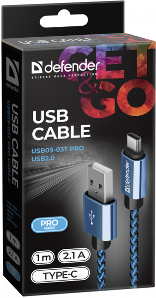  USB - USB Type-C 1  Defender USB09-03PROT, Blue, 2 (87817) -  3