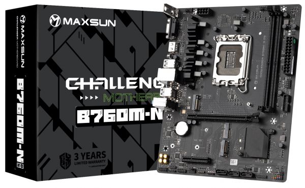 . LGA1700, Maxsun Challenger B760M-N D5, B760, 2xDDR5, Int.Video(CPU), 3xSATA3, 1xPCI-E 16x 4.0, 1xPCI-E 4x 3.0, 2xM.2 4.0, 1*M.2 (WiFi), I219V, 4xUSB3.2/2xUSB2.0, VGA/HDMI, MicroATX (MS-Challenger B760M-N D5) -  1