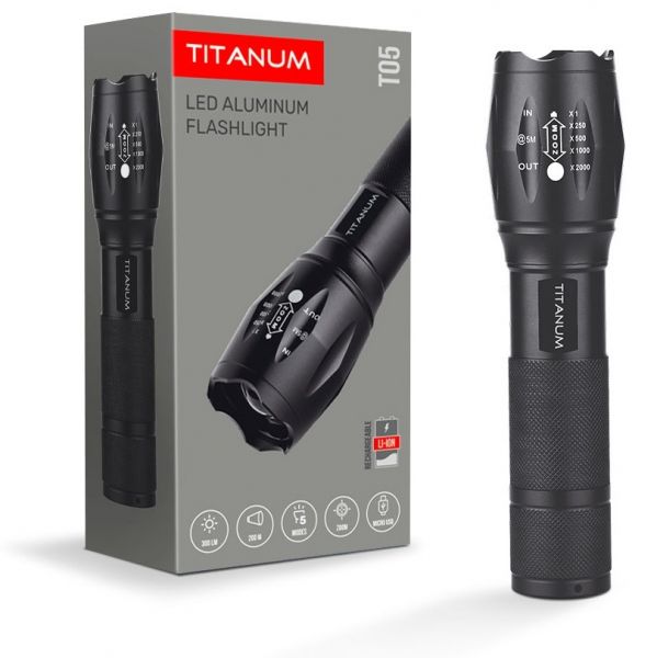 ������ ������ Titanum T05, Black, 300 ��, ��������� T6, �� 200 �, ����������� 18650 Li-ion 1200 mAh ��� 3xAAA, ����������� �����, microUSB, IPX2 (TLF-T05) - �������� 2