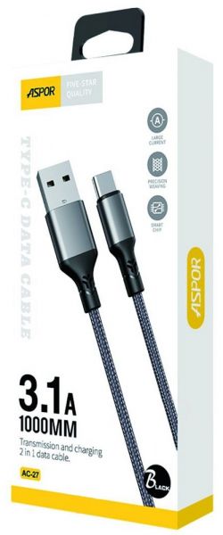  USB - USB Type-C 1  Aspor Black, 3.1A (AC-27) -  1