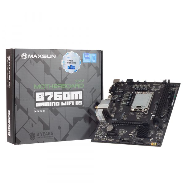 ���.����� LGA1700, Maxsun B760M GAMING WIFI D5, B760, 2xDDR5, Int.Video(CPU), 3xSATA3, 1xPCI-E 16x 4.0, 1xPCI-E 1x, 1xM.2 4.0, WiFi 6+BT5.2, RTL8125B, 4xUSB3.2xUSB2.0, VGA/HDMI, MicroATX (MS-B760M GAMING WIFI D5) - �������� 1