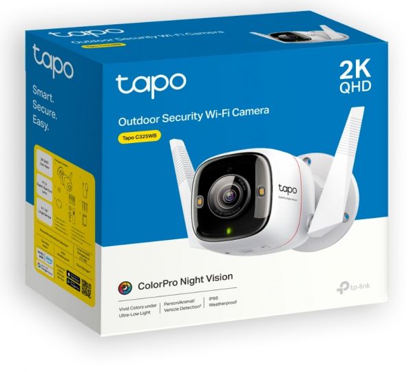 IP ������ TP-Link Tapo C325WB, White, 4 �� (2688x1520), 1/1.79" CMOS, H.264, f/1.0, WiFi (2.4 GHz), ��� ������ 127�, ����/���, ������������ ������'���� , microSD, IP66, iOS 10+ / Android 5.0+ - �������� 2