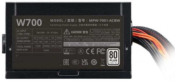   700 , Cooler Master ELITE NEX White W700, Black, 80+ Standard, Active PFC, 120 , 3xMolex / 5xSATA / 2x6+2-pin / 1x8-pin / 1x4+4-pin / 1x20+4-pin (MPW-7001-ACBW-BEU) -  4