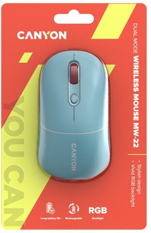 ���� ������������ Canyon MW-22, Dark Cyan, Bluetooth / USB 2.4 GHz, ����������, 800 - 1600 dpi, 6 �������, RGB ���������, 650 mAh (CNS-CMSW22DC) - �������� 6