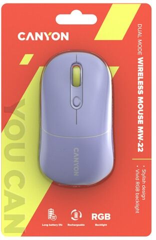 ���� ������������ Canyon MW-22, Mountain Lavender, Bluetooth / USB 2.4 GHz, ����������, 800 - 1600 dpi, 6 �������, RGB ���������, 650 mAh (CNS-CMSW22ML) - �������� 6