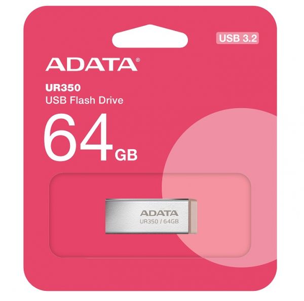 USB 3.2 Flash Drive 64Gb ADATA UR350, Silver/Beige (UR350-64G-RSR/BG) -  4