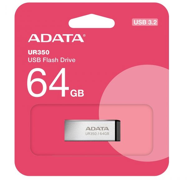 USB 3.2 Flash Drive 64Gb ADATA UR350, Silver/Black (UR350-64G-RSR/BK) - �������� 4