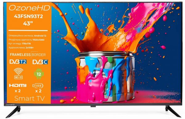 ��������� 40" OzoneHD 40FSN93T2, 1920�1080, 60 ��, Smart TV, Android 12.0, DVB-T2/C, 2xHDMI, 2xUSB, 1x�������� ������� Wi-Fi, VESA 200x100 - �������� 1