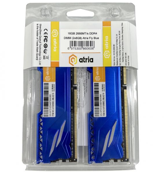 ' 8Gb x 2 (16Gb Kit) DDR4, 2666 MHz, Atria Fly, Dark Blue, 19-19-19-43, 1.2V,   (UAT42666CL19BLK2/16) -  2