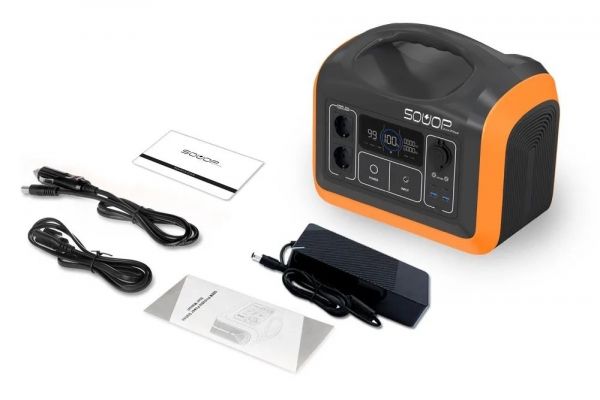 �������� ������� Souop UPP-1200, Black/Orange, 1200 �� / 992 ��/�, 2xUSB (18 ��), 1xType-C (60 ��) / 1xType-C (18 ��), 2xDC, 2x220V, ������ ���������, LED �������, LiFePO4 - �������� 3