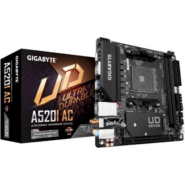 ���.����� AM4 (A520) Gigabyte A520I AC, A520, 2xDDR4, Int.Video(CPU), 4xSATA3, 1xM.2, 1xPCI-E 16x 3.0, ALC887, RTL8118AS, WiFi ac, Bluetooth 4.2, 6xUSB3.2/6xUSB2.0, 2xHDMI/DP, Mini-ITX - �������� 1