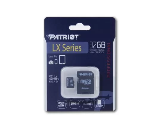 ����� ���'�� ����� ���'�� Patriot LX Series 32GB Micro SDHC V10, R90, Class 10, UHS-I U1 with SD Adapter - �������� 1