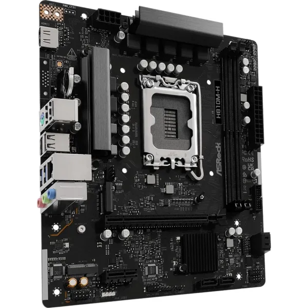 ����������� ����� LGA1851, ASRock H810M-H, H810, 2xDDR5, 1xPCI-E 4.0 x16, 1xPCI-E 4.0 x1, 1xM.2 (Key E), 4xSATA3, 1xM.2, ALC897, RTL8111H, HDMI, MicroATX - �������� 2