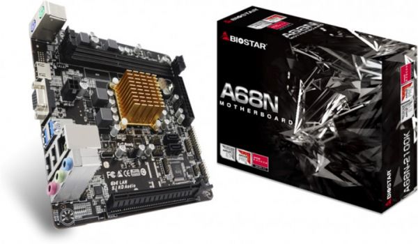 .   Biostar A68N-2100K, AMD E1-6010 (2x1.35 GHz), 2xDDR3, Radeon R2, 2xSATA3, 1xPCI-E 16x 2.0, ALC887, RTL8111H, 2xUSB3.2/6xUSB2.0, VGA/HDMI, Mini-ITX -  1
