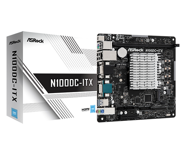 ASRock   N100DC-ITX Intel Quad core N100 (up to 3.4GHz) 1xDDR4 M.2 HDMI mITX N100DC-ITX -  1