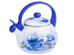 Чайник емальований зі свистком 2,2л Орхідея 09С003810L BLUE HANDLE ТМZAUBERG
