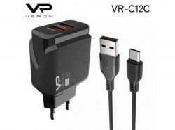    Home Charger USB C Cable 2.4A 2U  VR-C12C Black Veron -  1