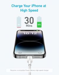 Кабель Anker 322 USB-C to Lightning - 1.8m Nylon White (A81B6H21) - Картинка 2