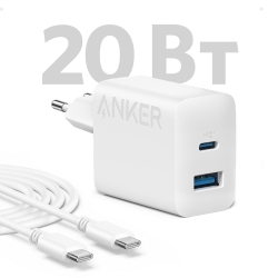    Anker PowerPort - 20W USB-C&USB-A + USB-C cable White (B2348G21) -  2