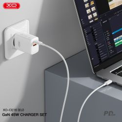 Мережевий зарядний пристрій XO CE16 - 45W PD USB-C & 22.5W QC USB-A White (CE16_White) - Картинка 4