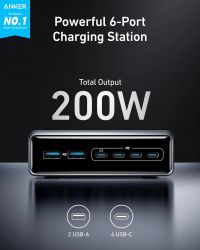    Anker GaNPrime Charger - 200W, 4xUSB-C PD & 2xUSB-A Black (A2683341) -  4